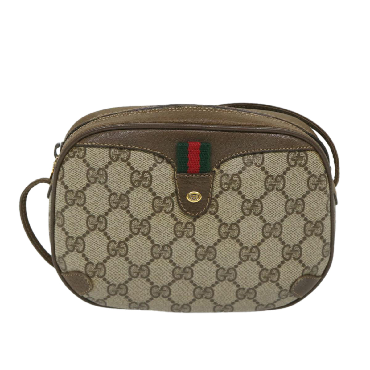 GUCCI GG Supreme Web Sherry Line Shoulder Bag Red Beige 89 02 066 Auth yk9197