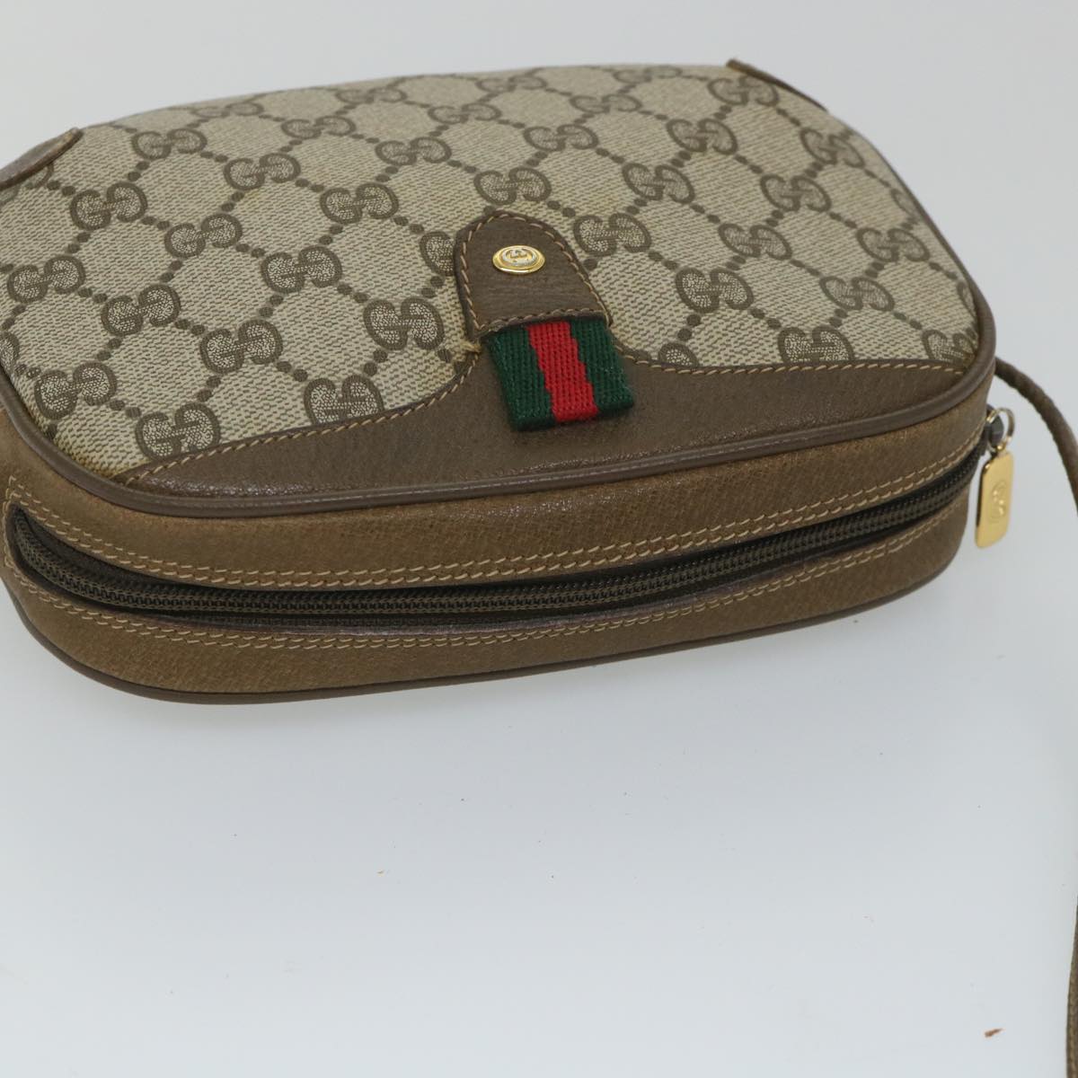 GUCCI GG Supreme Web Sherry Line Shoulder Bag Red Beige 89 02 066 Auth yk9197