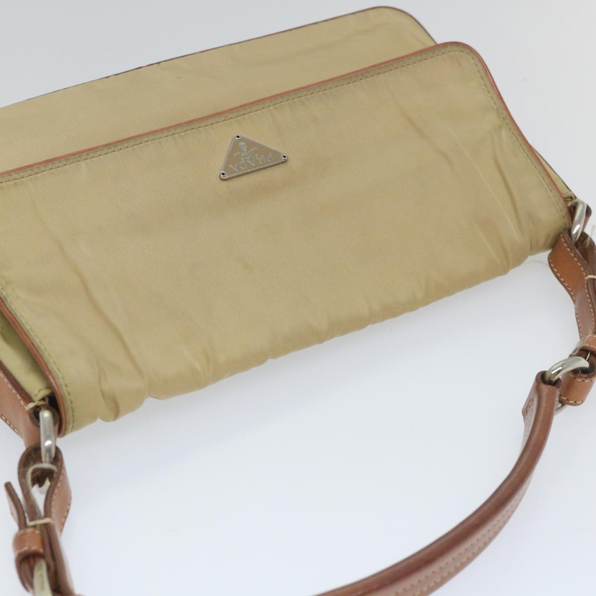 PRADA Shoulder Bag Nylon Beige Auth yk9211