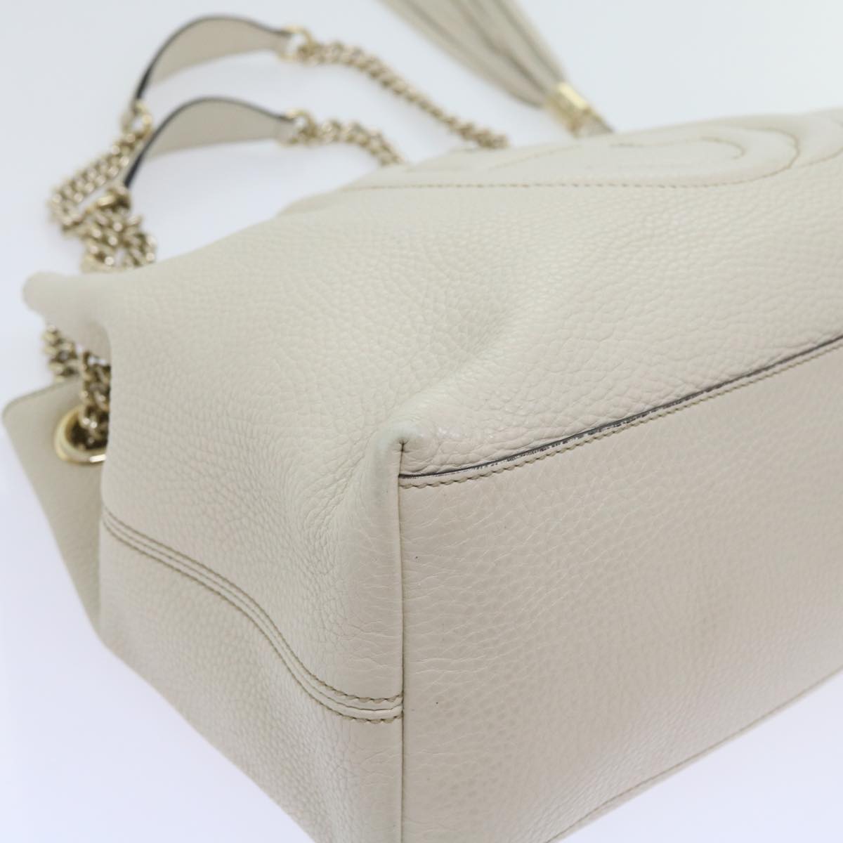 GUCCI Chain Soho Shoulder Bag Leather White 308982 Auth yk9223