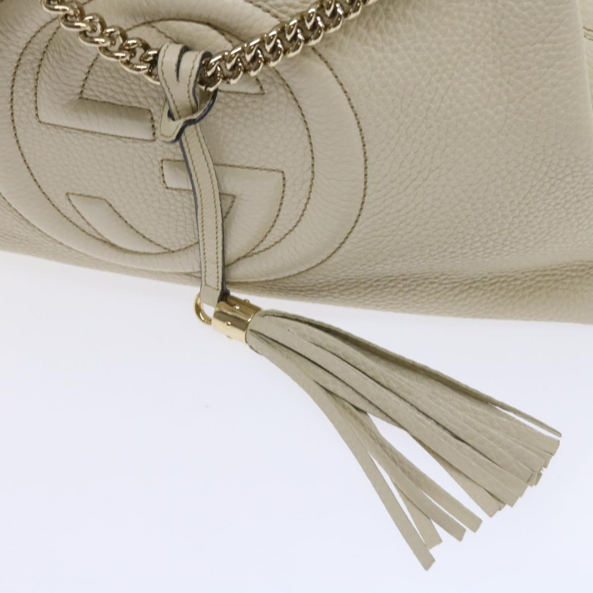 GUCCI Chain Soho Shoulder Bag Leather White 308982 Auth yk9223