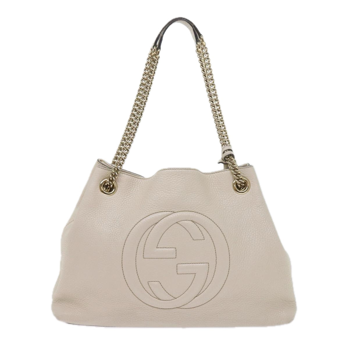 GUCCI Chain Soho Shoulder Bag Leather White 308982 Auth yk9223