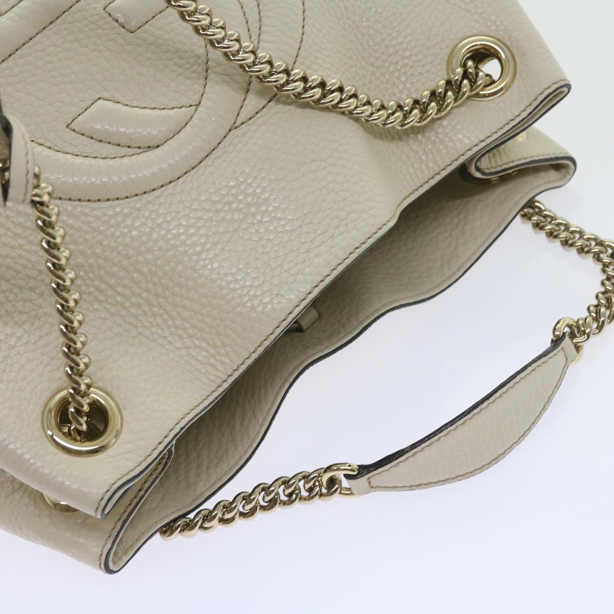 GUCCI Chain Soho Shoulder Bag Leather White 308982 Auth yk9223