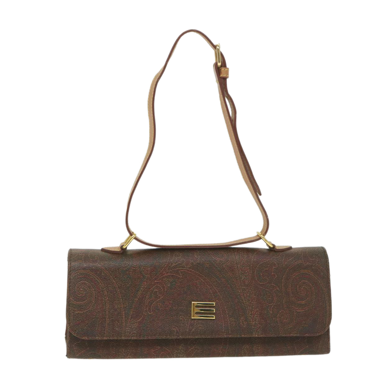 ETRO Paisley Shoulder Bag PVC Leather Brown Auth yk9230