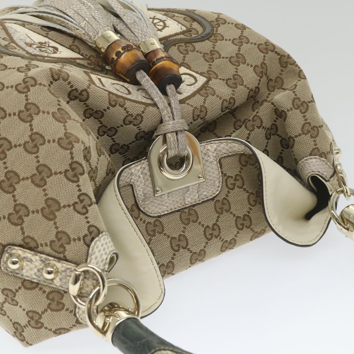 GUCCI GG Canvas Bamboo Indy Shoulder Bag 2way Beige 177088 Auth yk9244