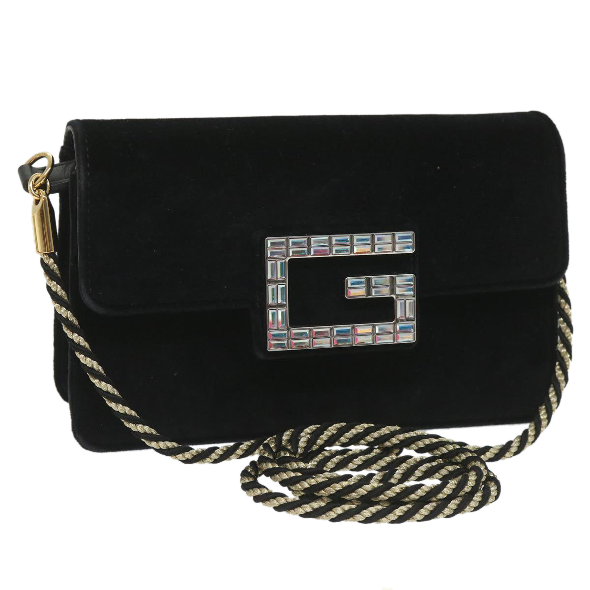 GUCCI Square G Shoulder Bag Velor Black 544242 Auth yk9258