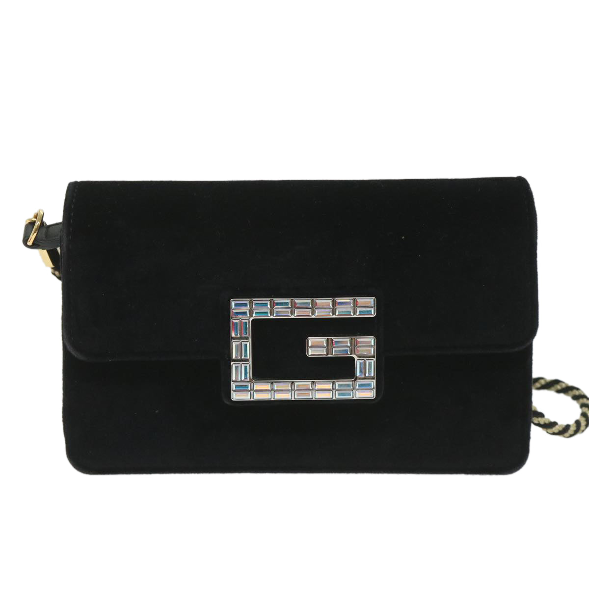 GUCCI Square G Shoulder Bag Velor Black 544242 Auth yk9258