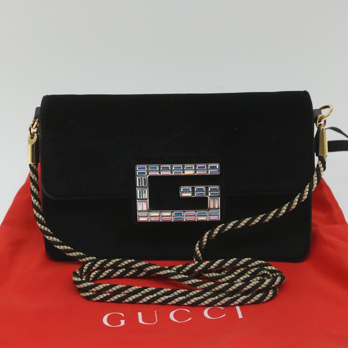 GUCCI Square G Shoulder Bag Velor Black 544242 Auth yk9258