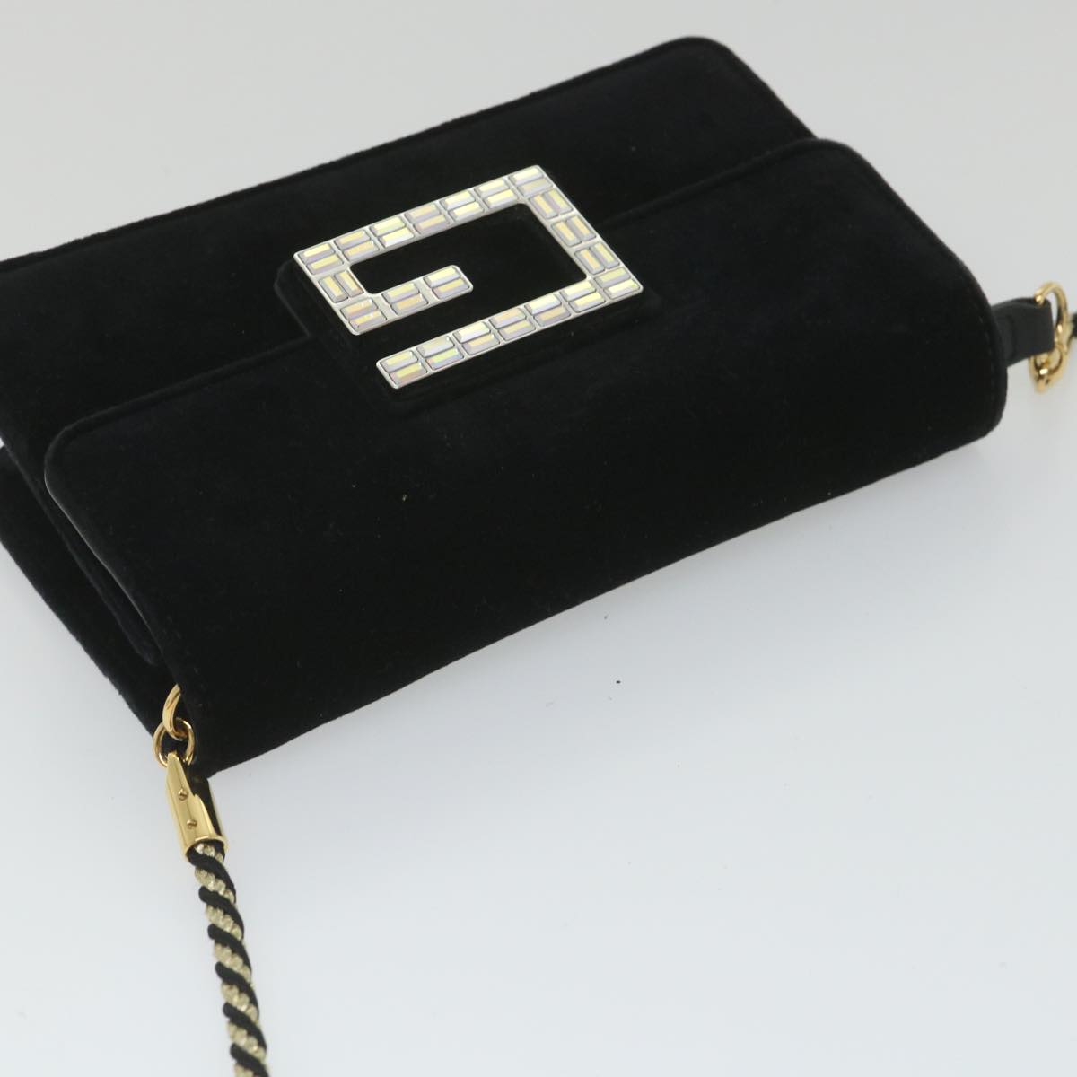 GUCCI Square G Shoulder Bag Velor Black 544242 Auth yk9258