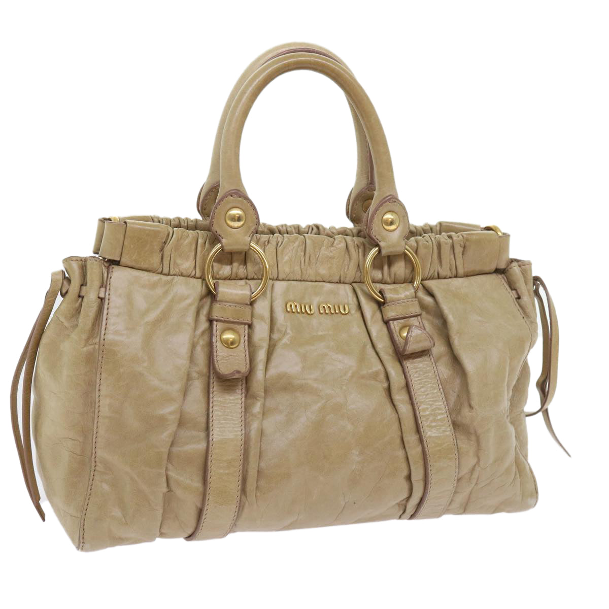 Miu Miu Hand Bag Leather Beige Auth yk9265