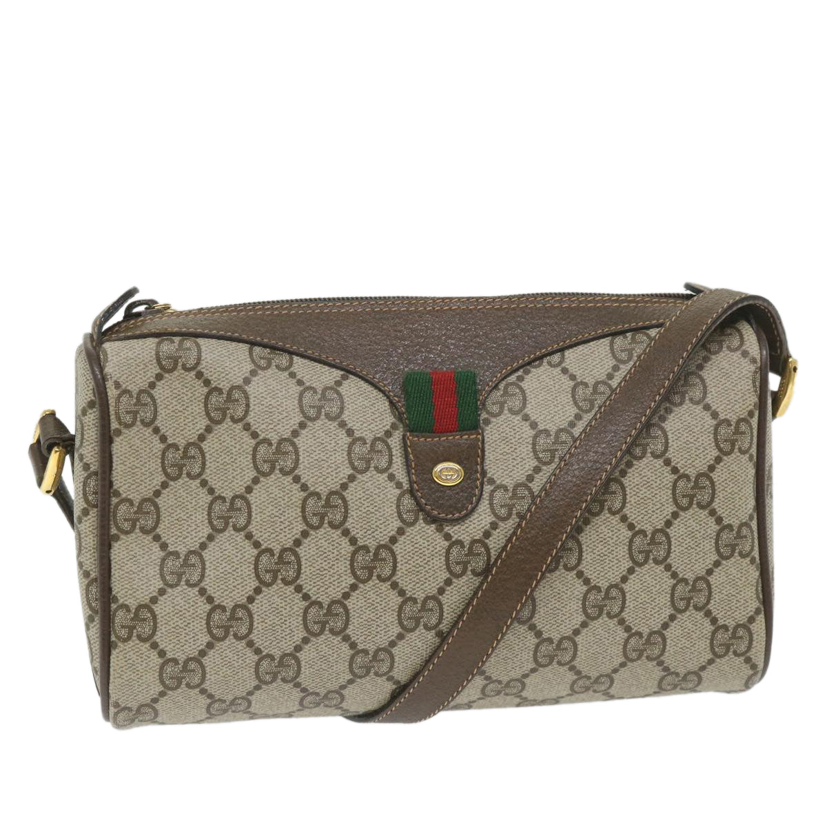 GUCCI GG Supreme Web Sherry Line Shoulder Bag Beige Red 89 02 018 Auth yk9270