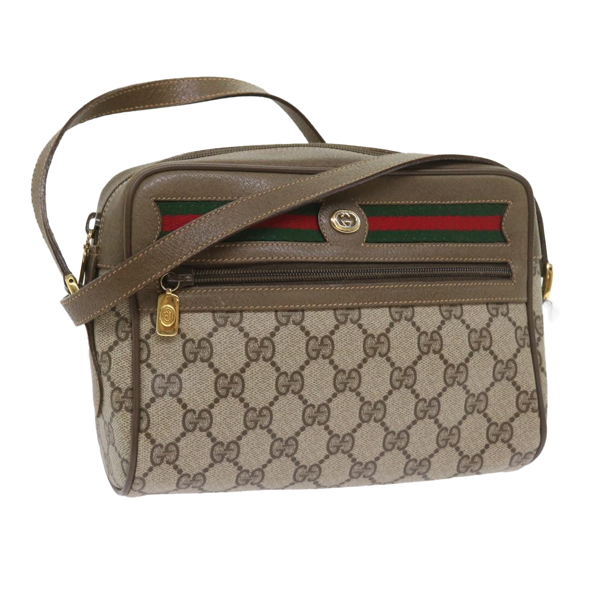 GUCCI GG Supreme Web Sherry Line Shoulder Bag Beige Red 56 02 087 Auth yk9277