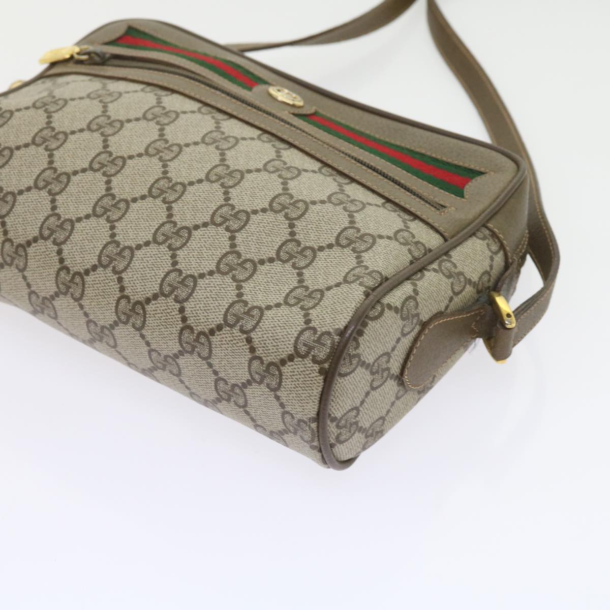 GUCCI GG Supreme Web Sherry Line Shoulder Bag Beige Red 56 02 087 Auth yk9277