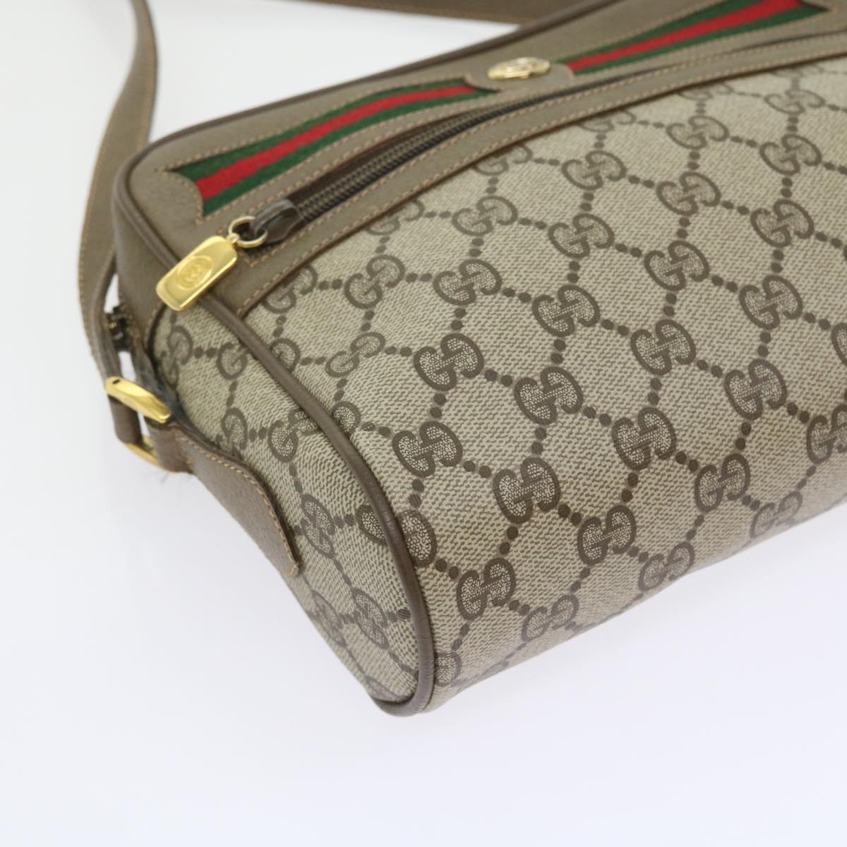 GUCCI GG Supreme Web Sherry Line Shoulder Bag Beige Red 56 02 087 Auth yk9277