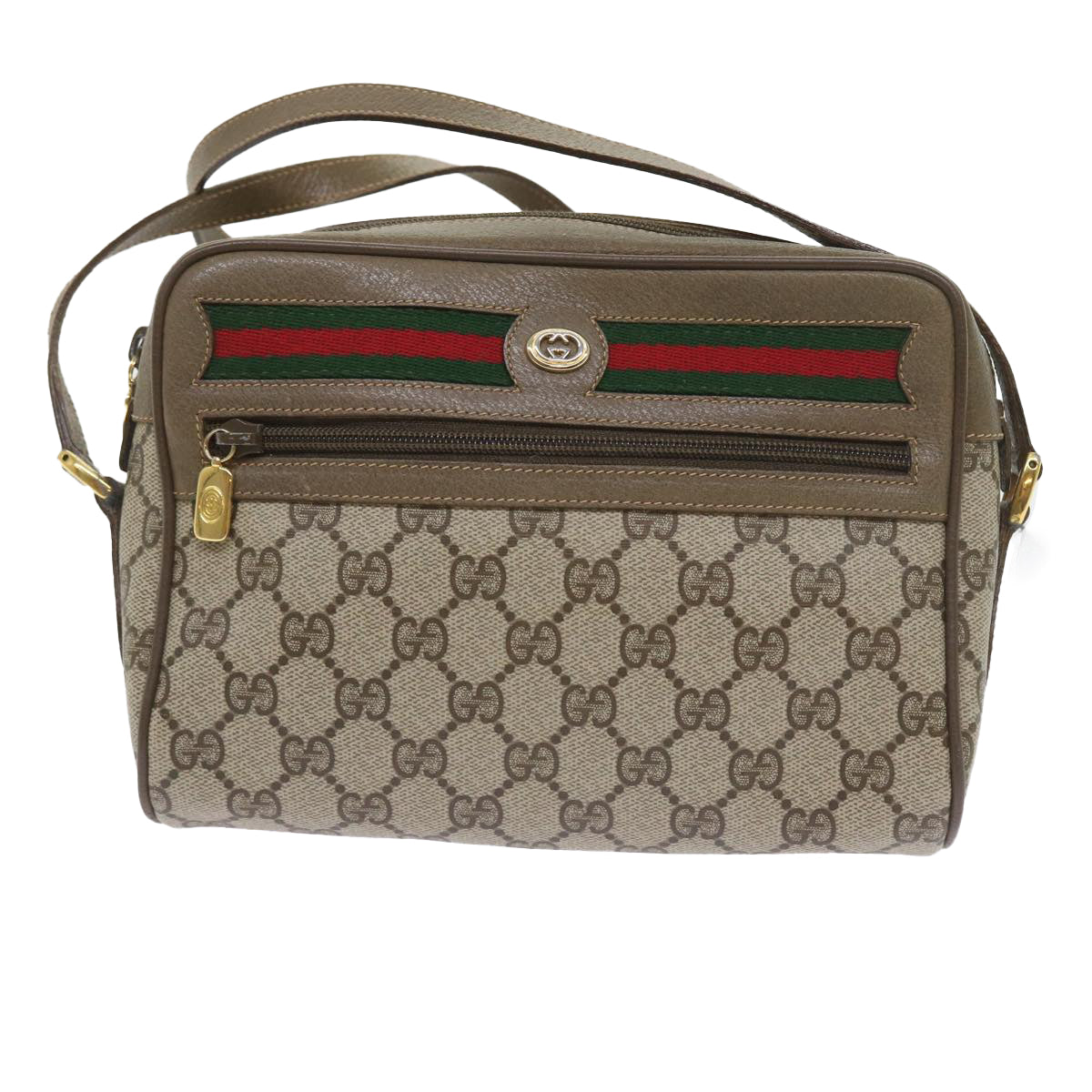 GUCCI GG Supreme Web Sherry Line Shoulder Bag Beige Red 56 02 087 Auth yk9277