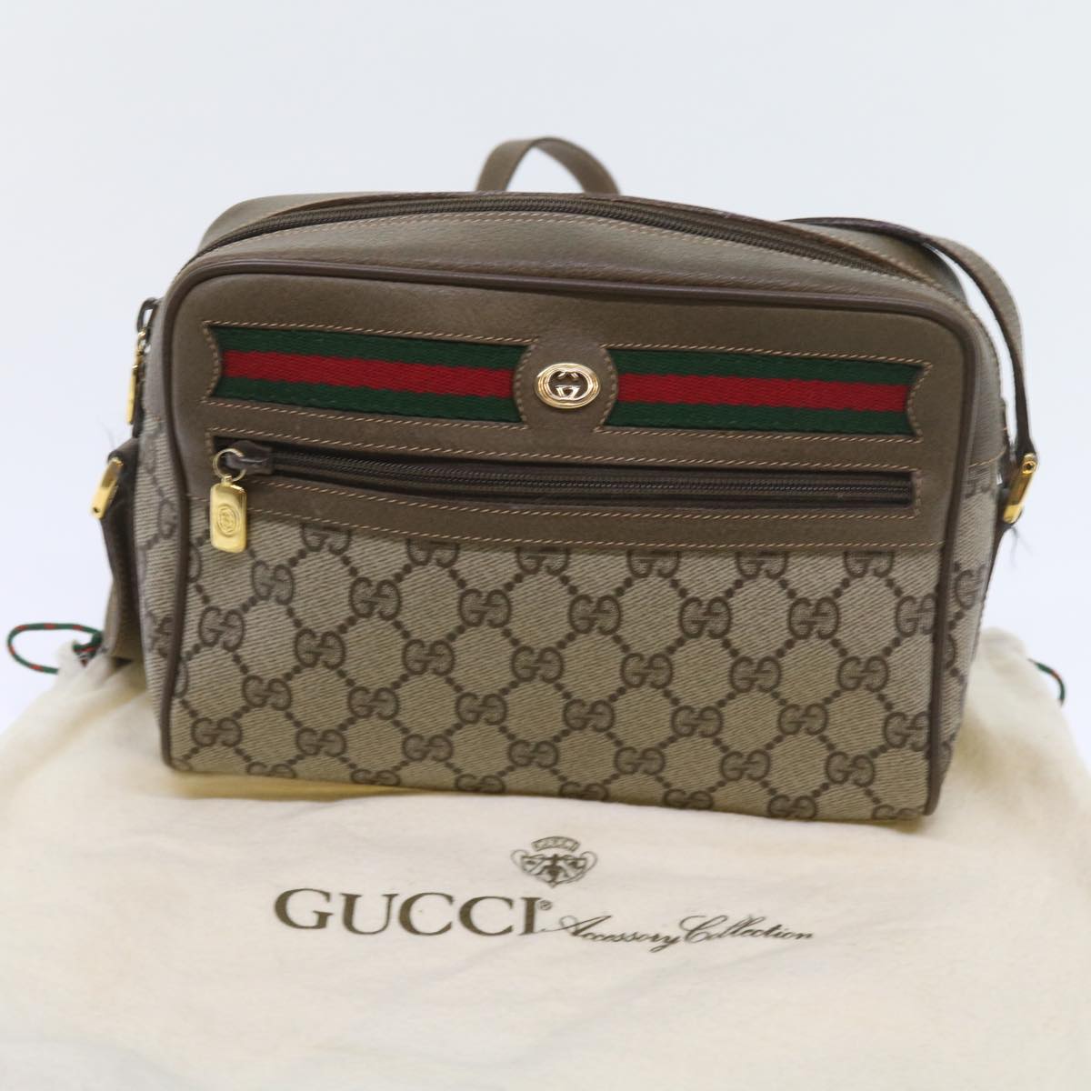 GUCCI GG Supreme Web Sherry Line Shoulder Bag Beige Red 56 02 087 Auth yk9277