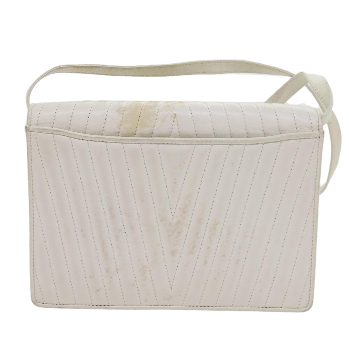 VALENTINO V Stitch Shoulder Bag Leather White Auth yk9280 - 0