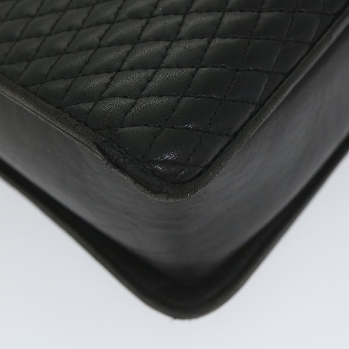 BALLY Quilted Shoulder Bag Leather Black Auth yk9292