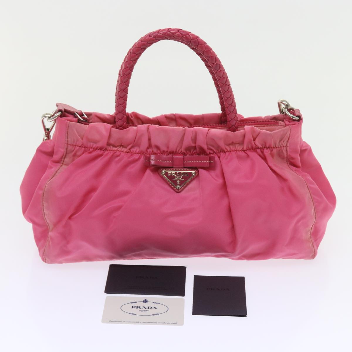 PRADA Hand Bag Nylon 2way Pink Auth yk9305