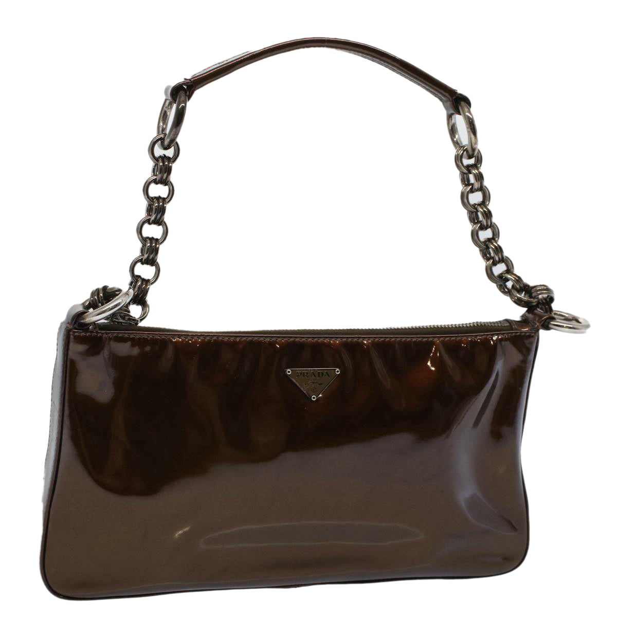 PRADA Chain Shoulder Bag Patent leather Brown Auth yk9317