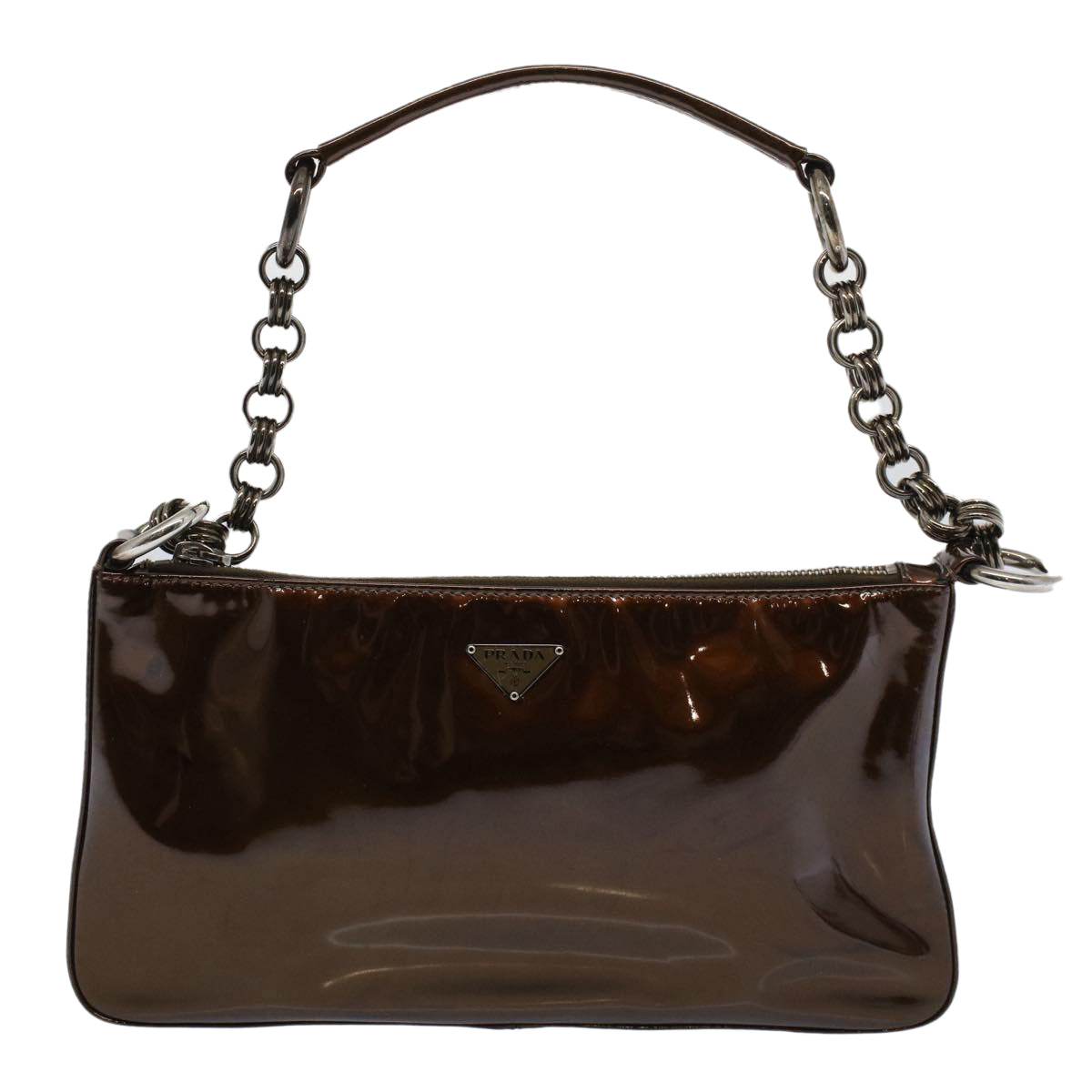 PRADA Chain Shoulder Bag Patent leather Brown Auth yk9317 - 0