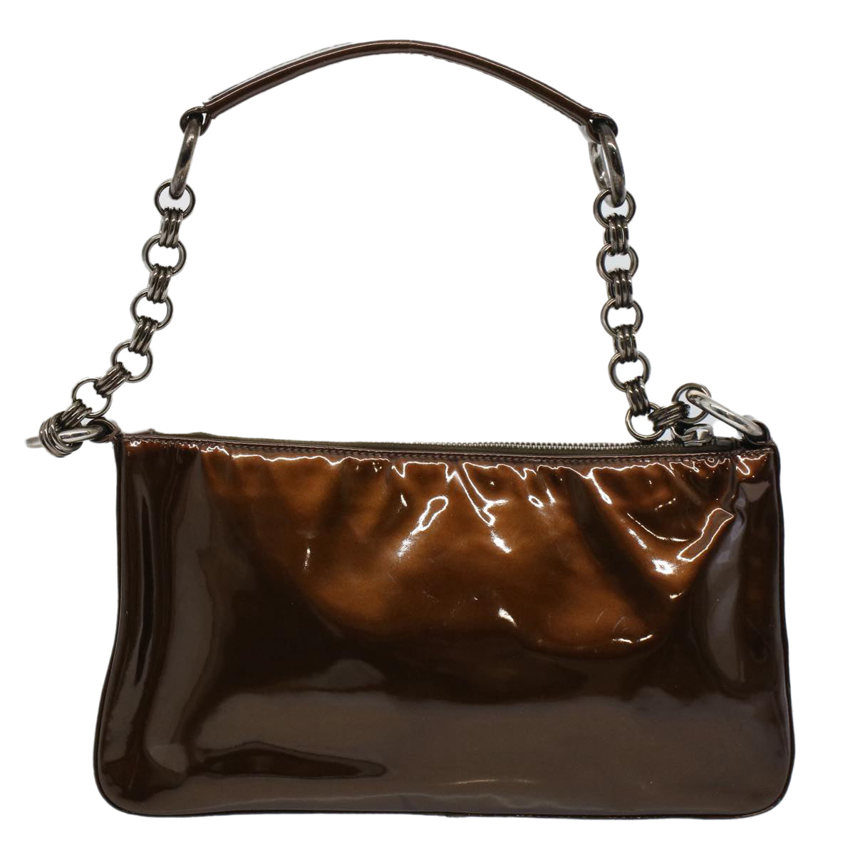PRADA Chain Shoulder Bag Patent leather Brown Auth yk9317