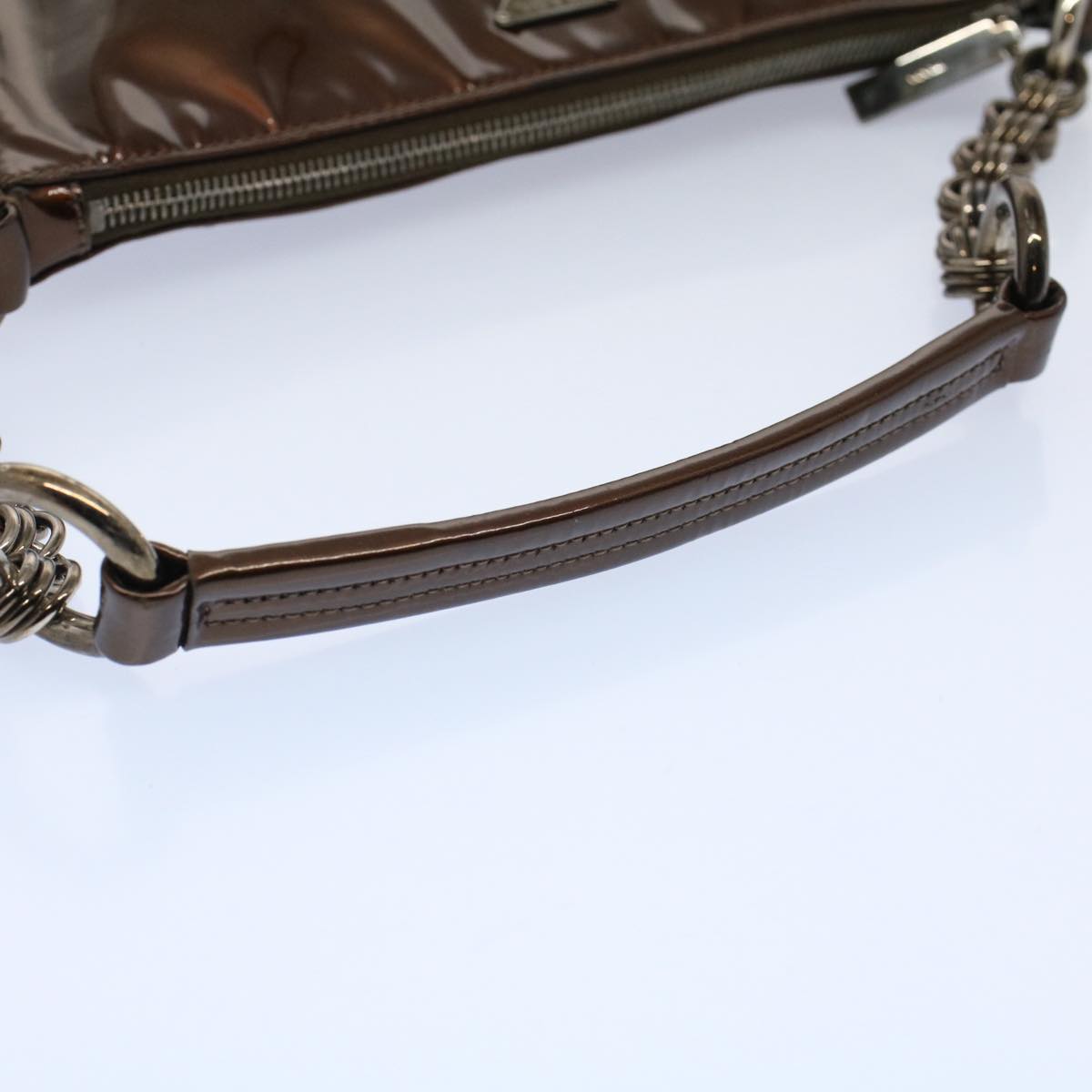 PRADA Chain Shoulder Bag Patent leather Brown Auth yk9317