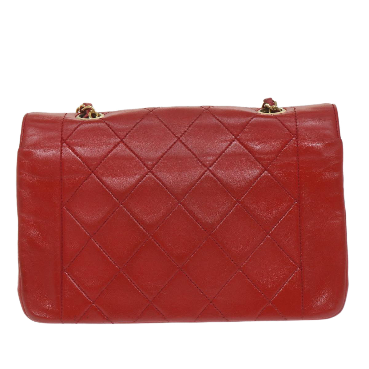 CHANEL Turn Lock Chain Diana Shoulder Bag Lamb Skin Red CC Auth yk9326 - 0