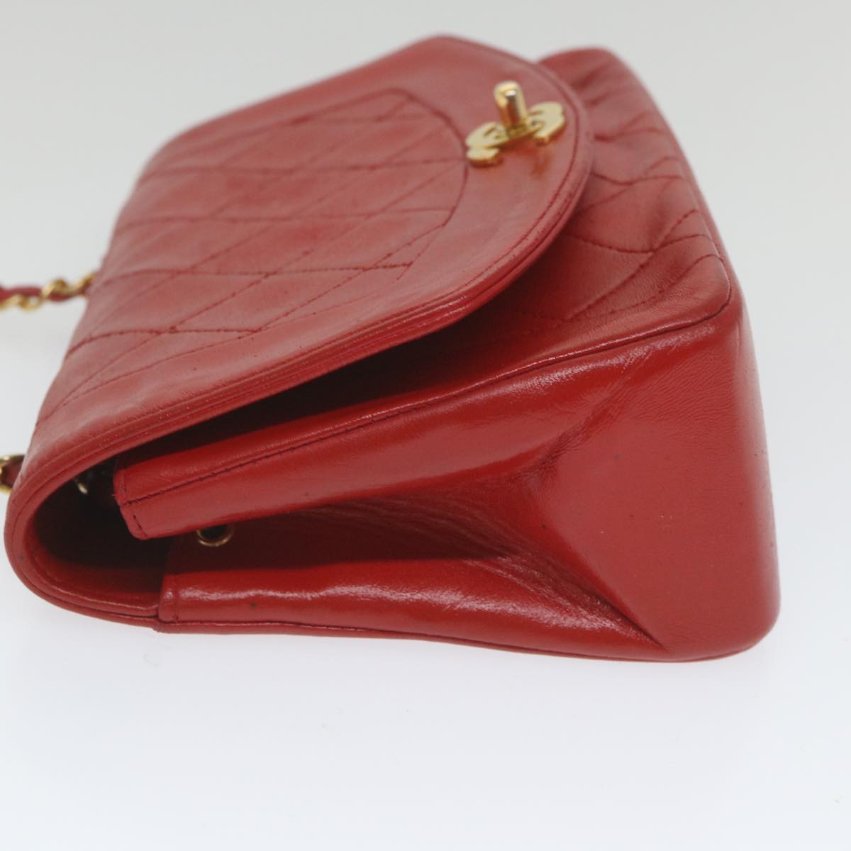 CHANEL Turn Lock Chain Diana Shoulder Bag Lamb Skin Red CC Auth yk9326