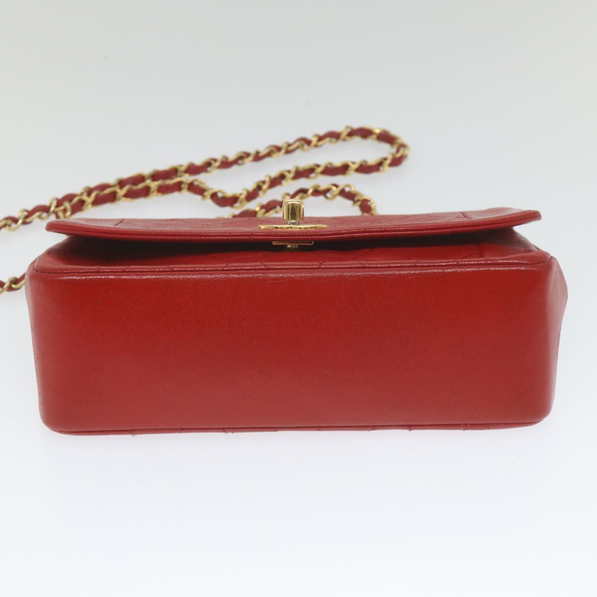 CHANEL Turn Lock Chain Diana Shoulder Bag Lamb Skin Red CC Auth yk9326