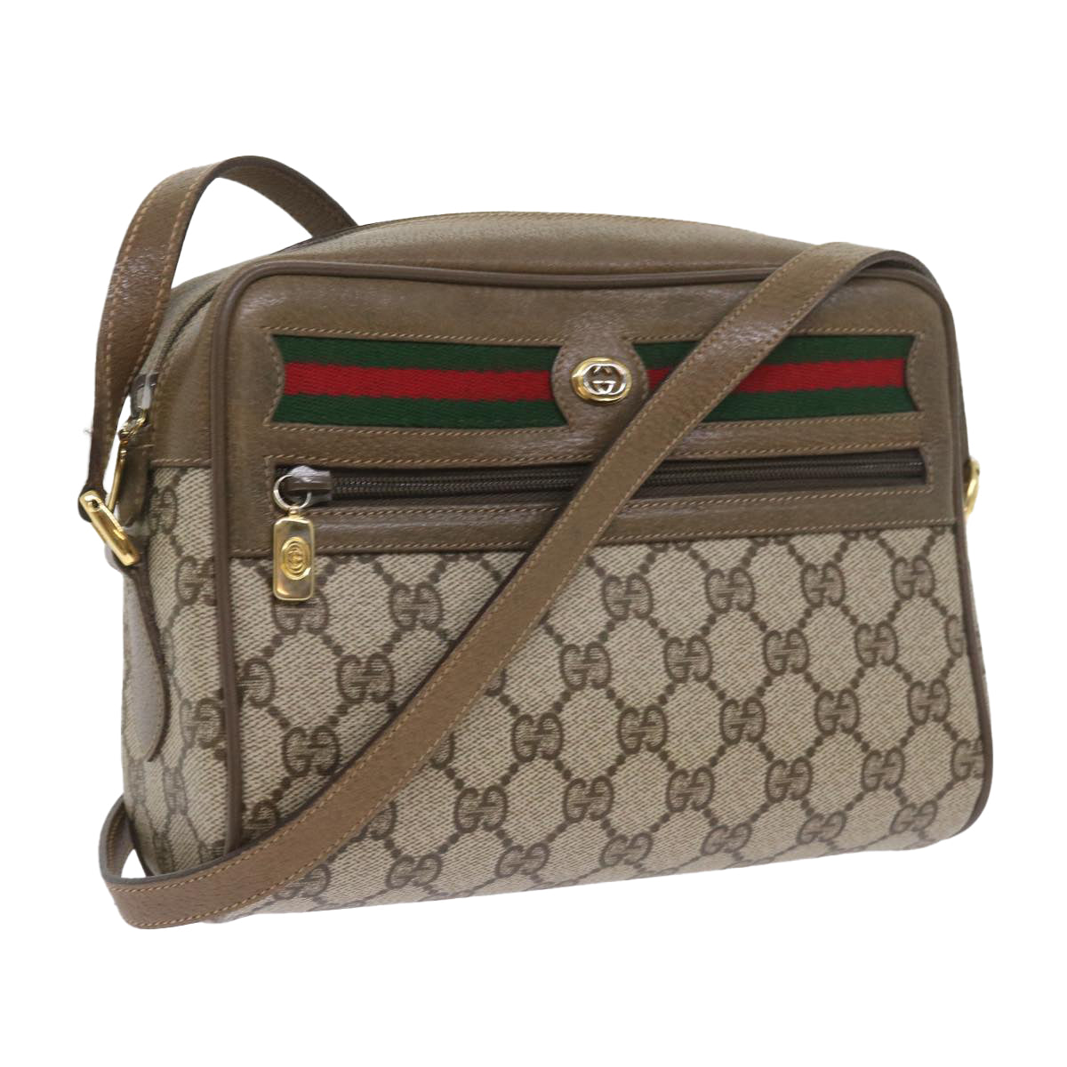 GUCCI GG Supreme Web Sherry Line Shoulder Bag Beige Red 56 02 087 Auth yk9330