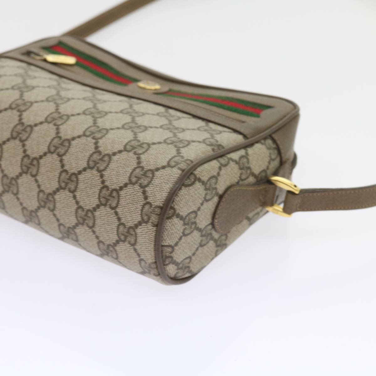 GUCCI GG Supreme Web Sherry Line Shoulder Bag Beige Red 56 02 087 Auth yk9330