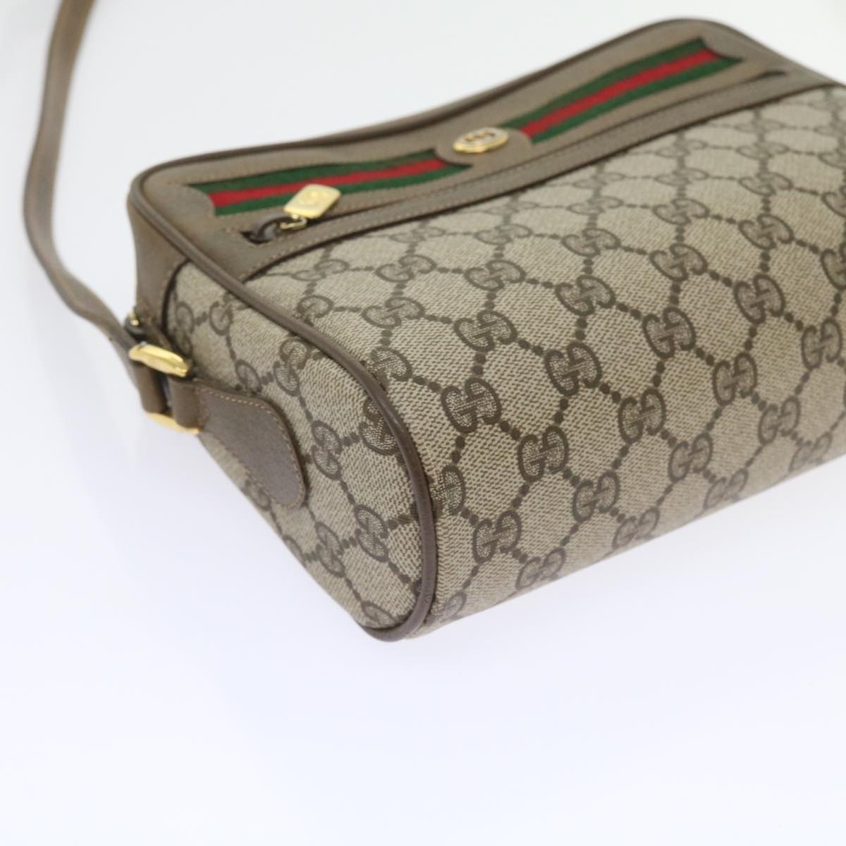 GUCCI GG Supreme Web Sherry Line Shoulder Bag Beige Red 56 02 087 Auth yk9330