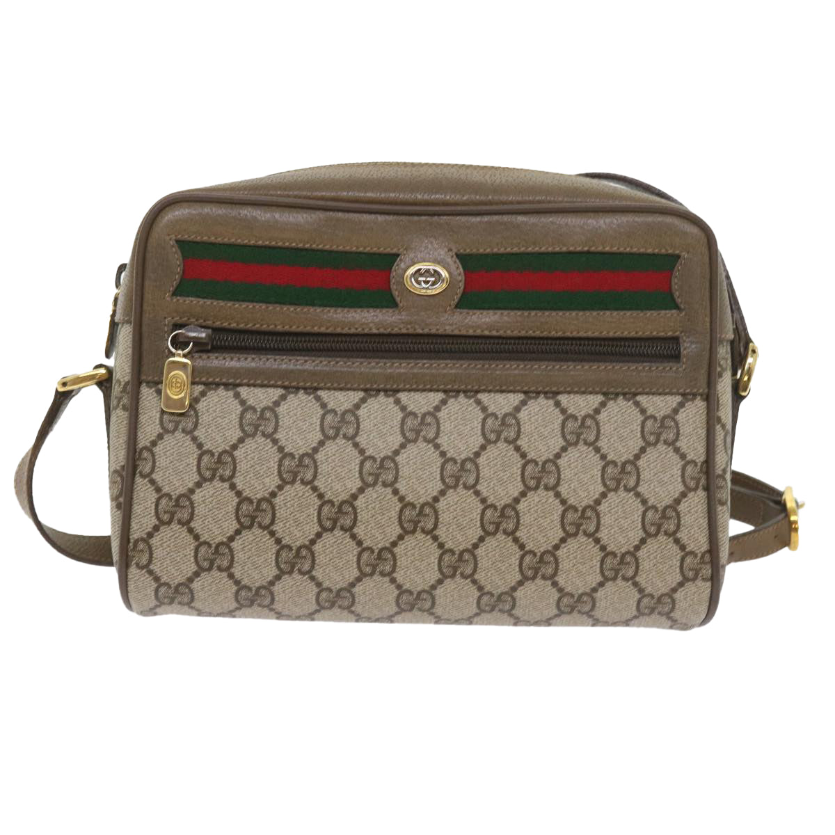 GUCCI GG Supreme Web Sherry Line Shoulder Bag Beige Red 56 02 087 Auth yk9330