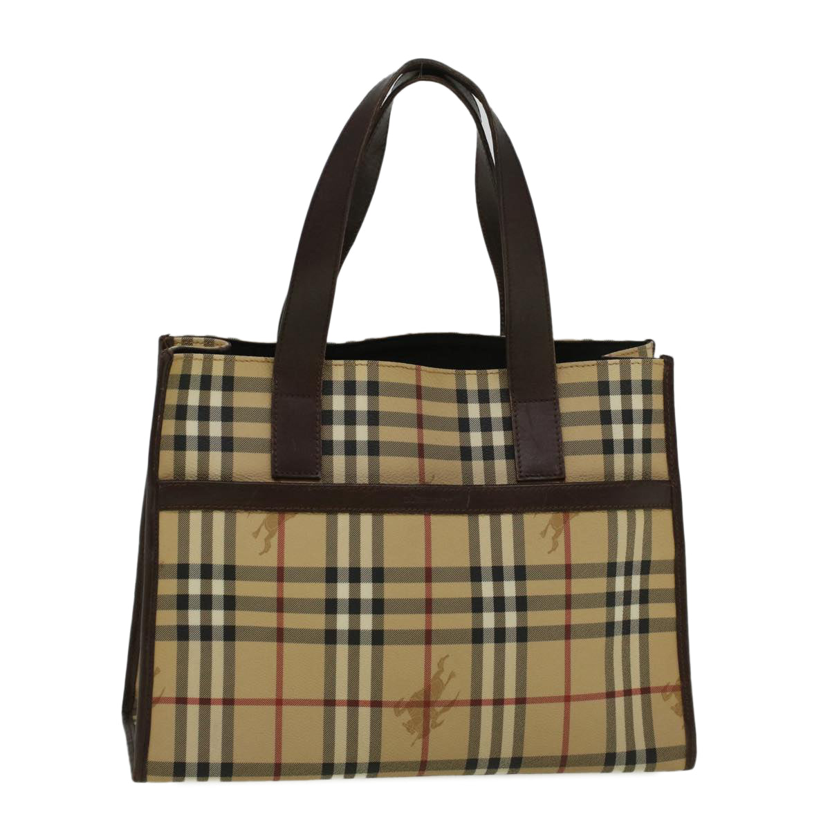 BURBERRY Nova Check Tote Bag PVC Leather Beige Auth yk9341