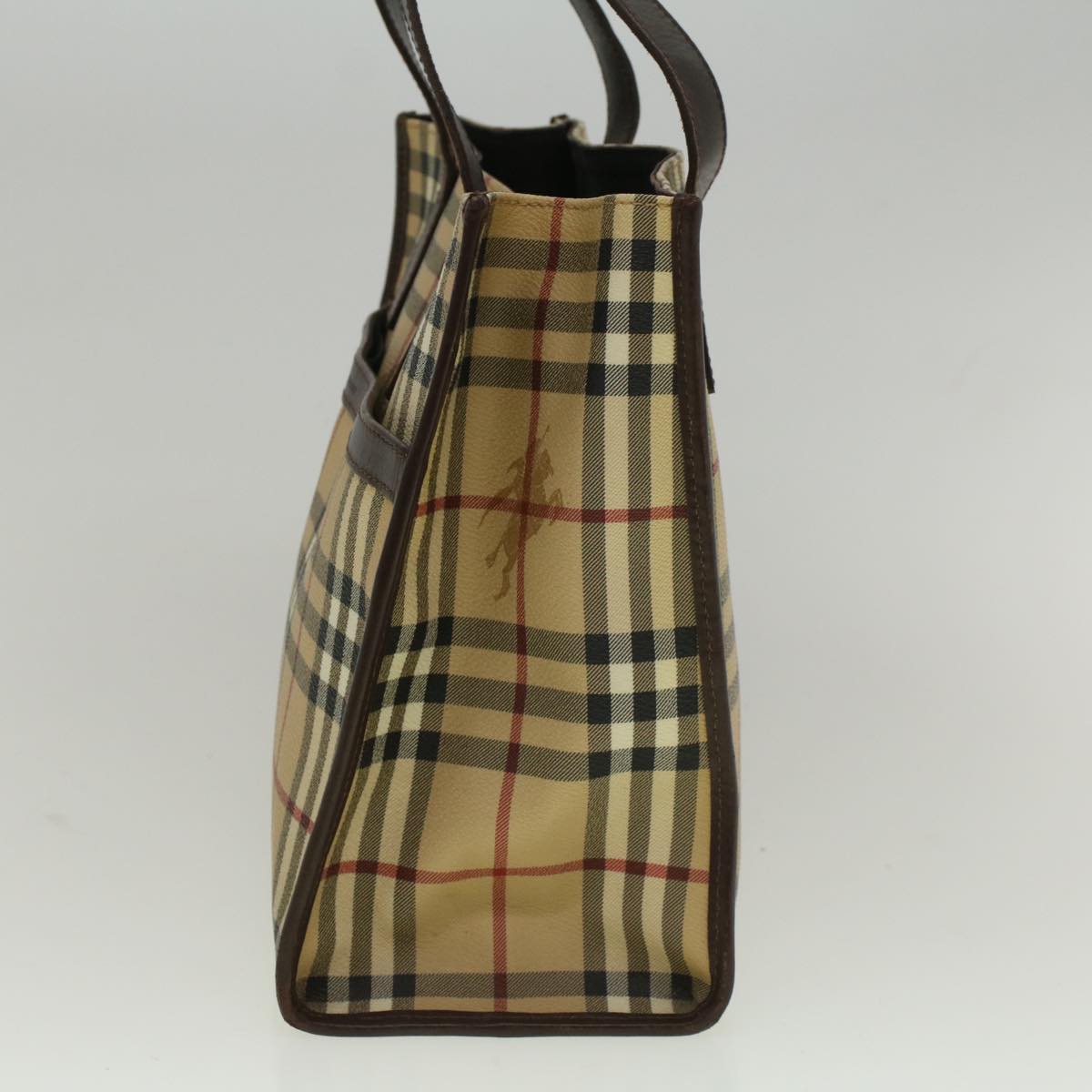 BURBERRY Nova Check Tote Bag PVC Leather Beige Auth yk9341