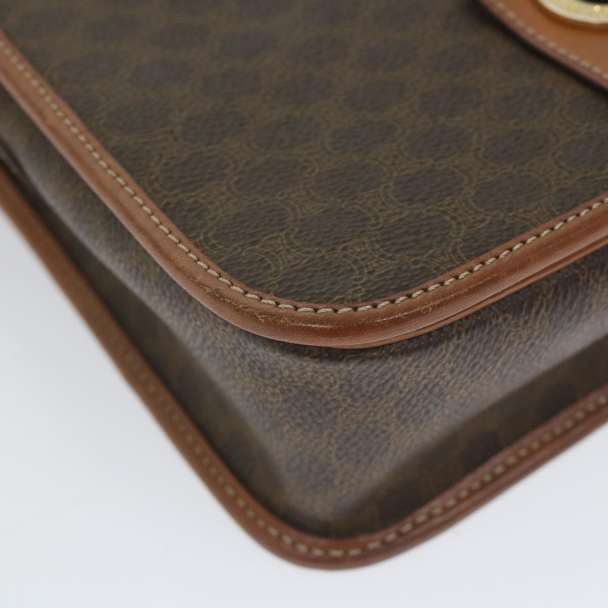 CELINE Macadam Canvas Shoulder Bag PVC Leather Brown Auth yk9354