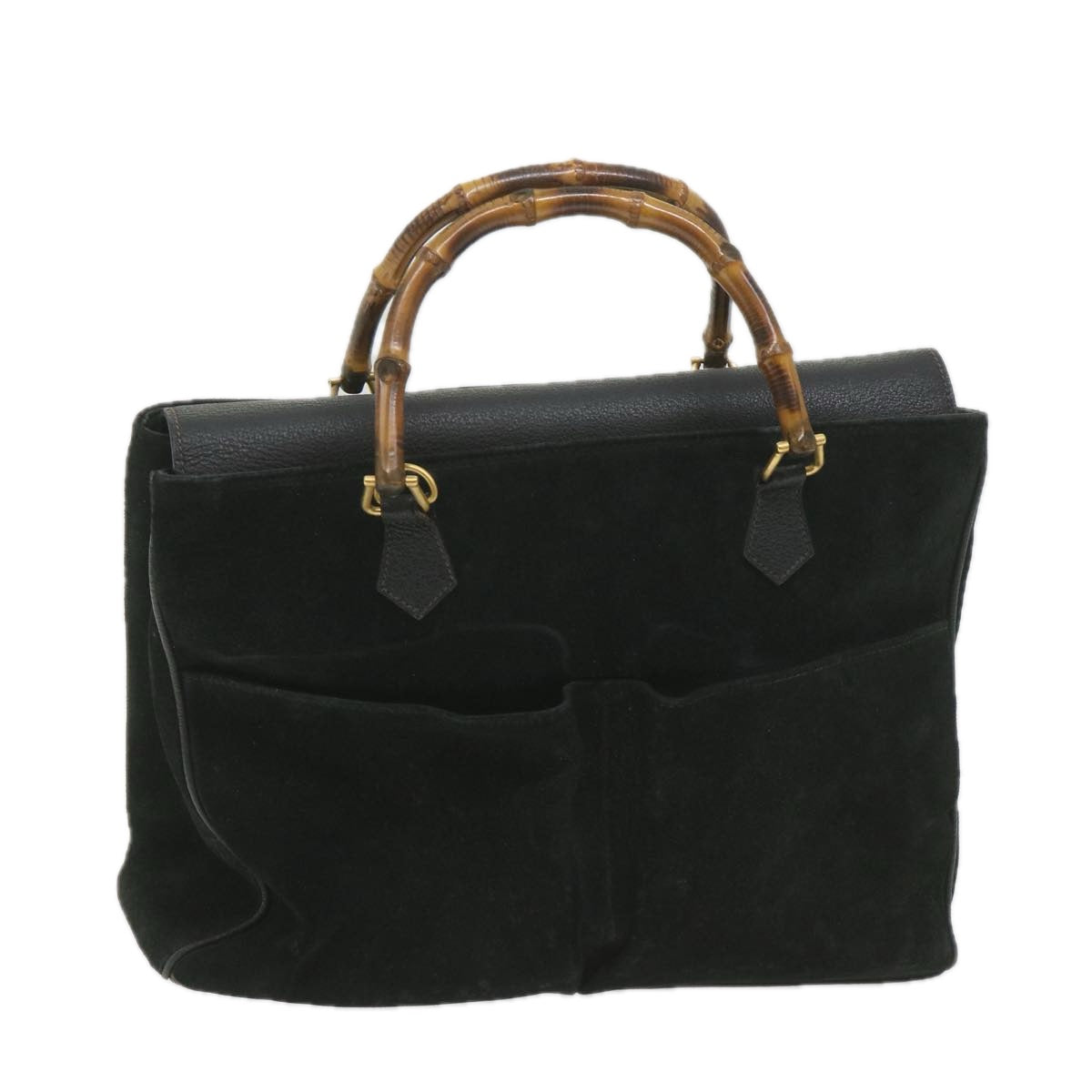 GUCCI Bamboo Hand Bag Suede Black 002 123 0322 Auth yk9370