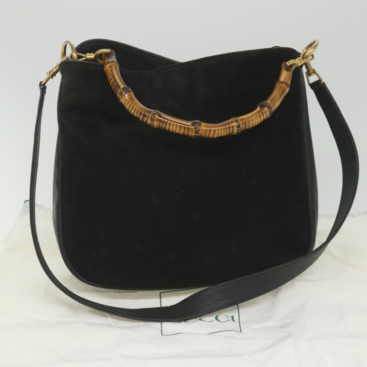 GUCCI Bamboo Shoulder Bag Suede Black 001 1781 1638 Auth yk9409