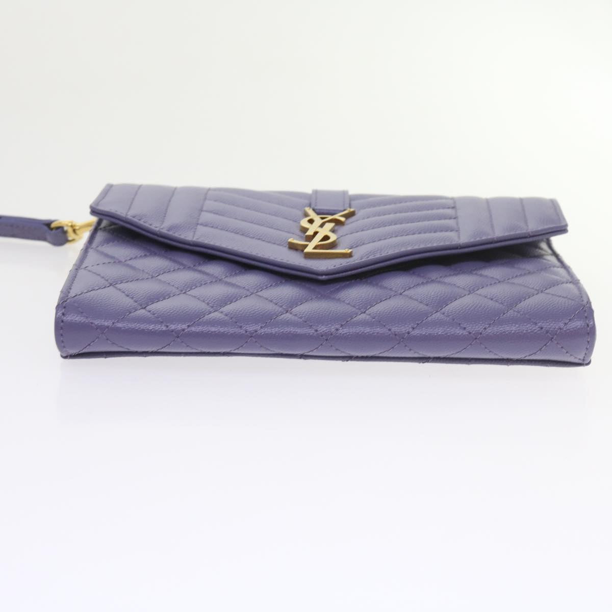 SAINT LAURENT V Stitch Clutch Bag Leather Purple Auth yk9445A