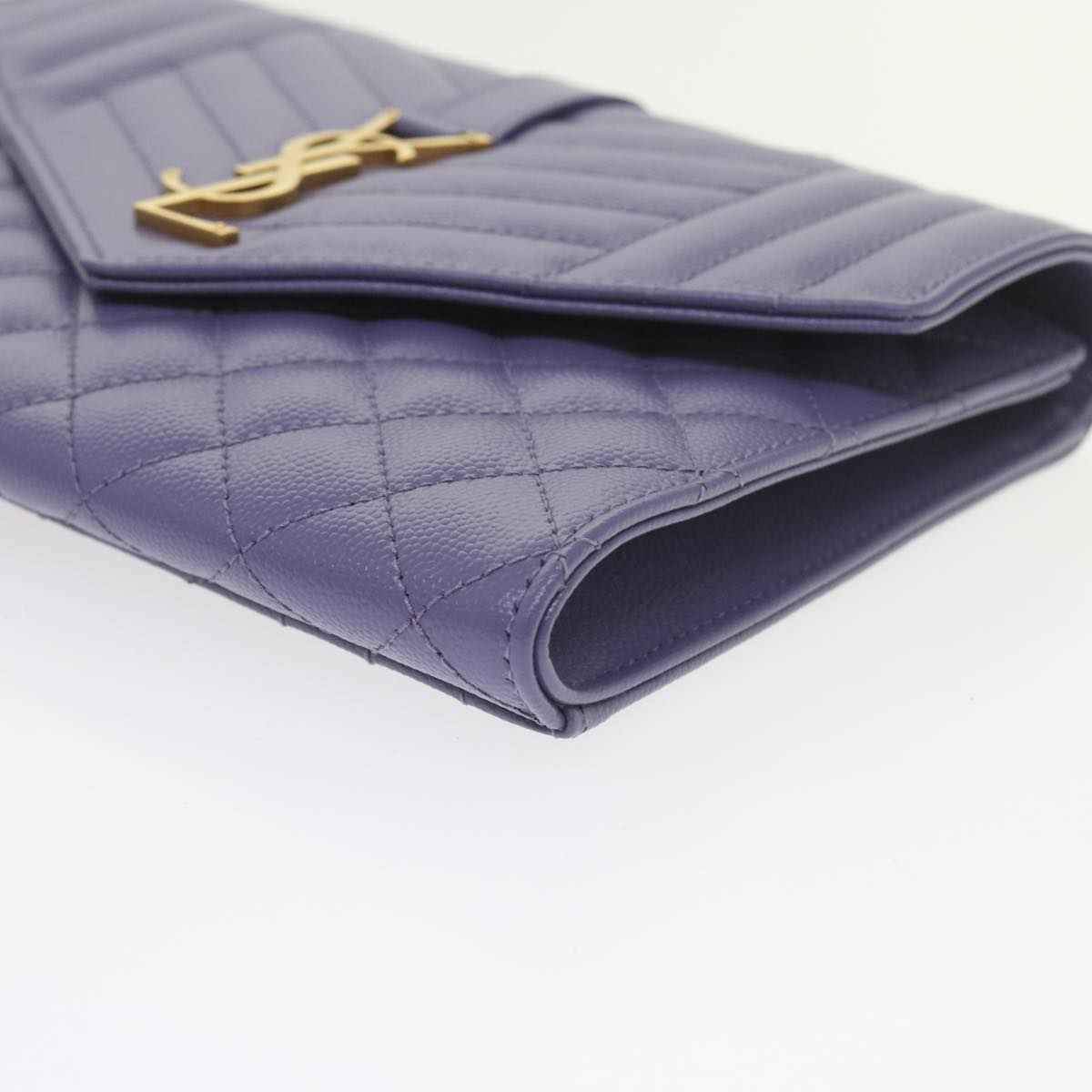 SAINT LAURENT V Stitch Clutch Bag Leather Purple Auth yk9445A