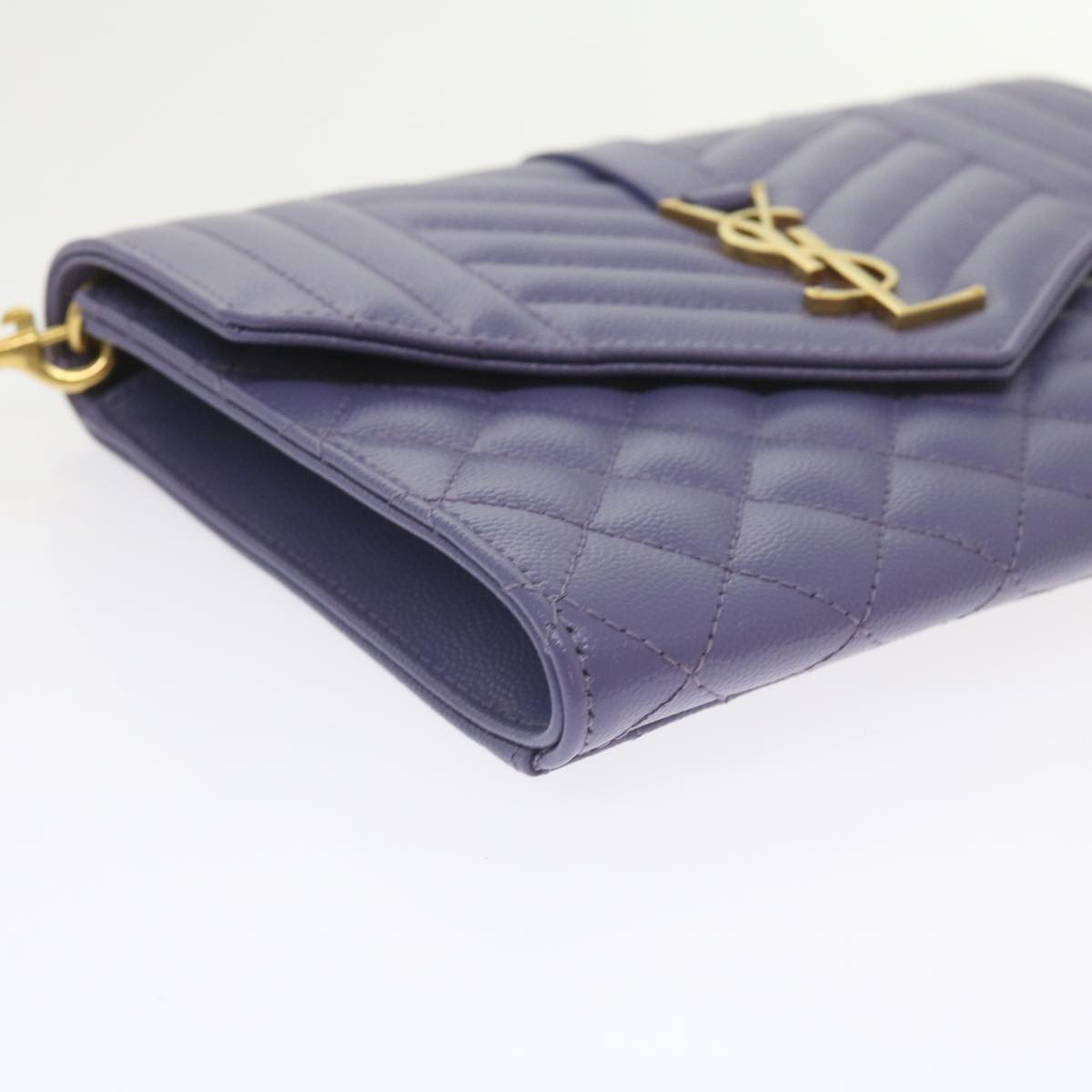 SAINT LAURENT V Stitch Clutch Bag Leather Purple Auth yk9445A