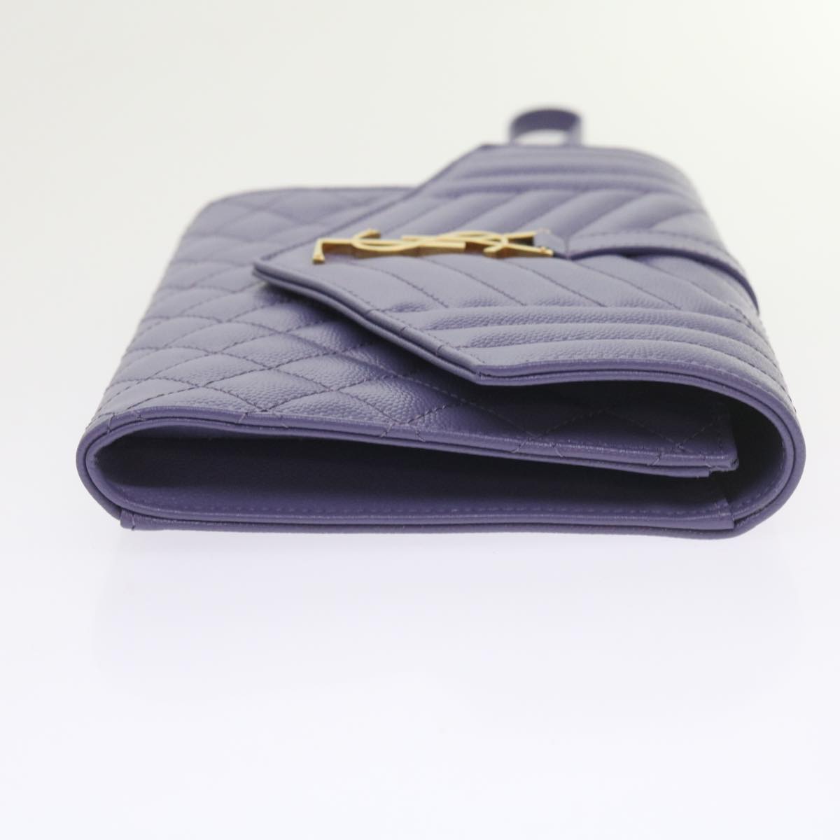 SAINT LAURENT V Stitch Clutch Bag Leather Purple Auth yk9445A