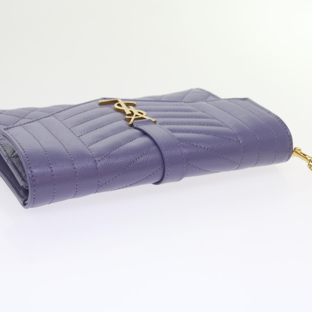 SAINT LAURENT V Stitch Clutch Bag Leather Purple Auth yk9445A