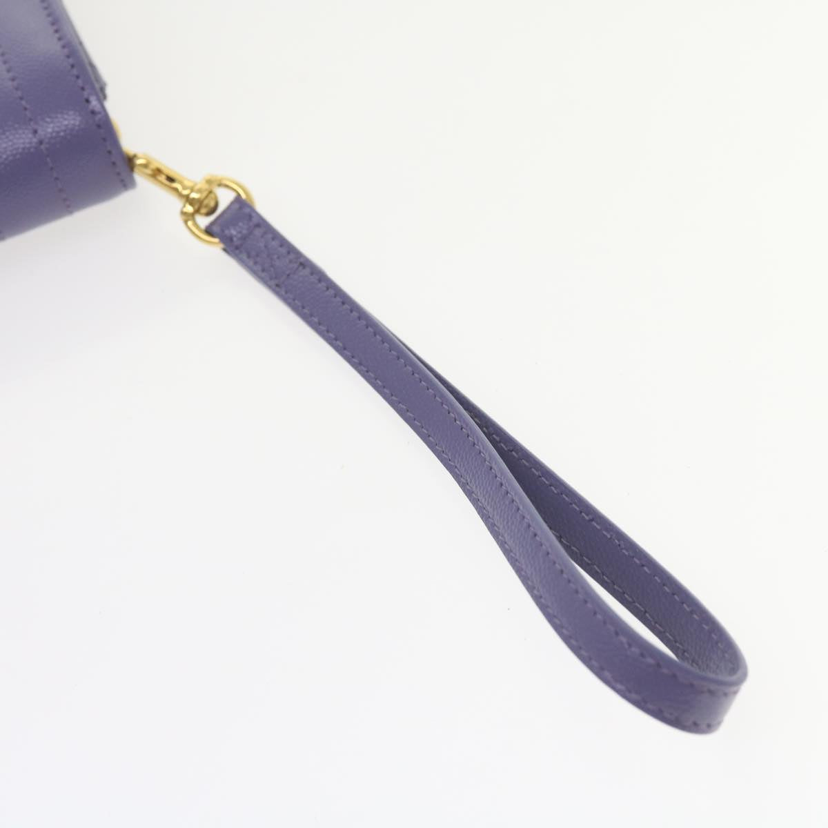 SAINT LAURENT V Stitch Clutch Bag Leather Purple Auth yk9445A