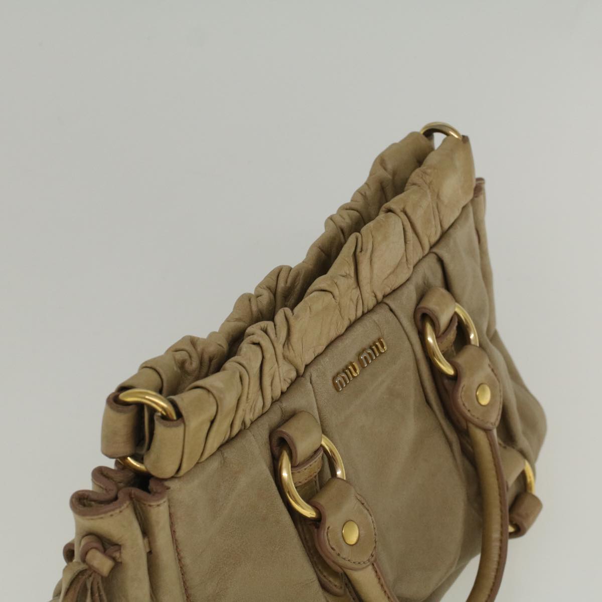 Miu Miu Hand Bag Leather 2way Beige Auth yk9446