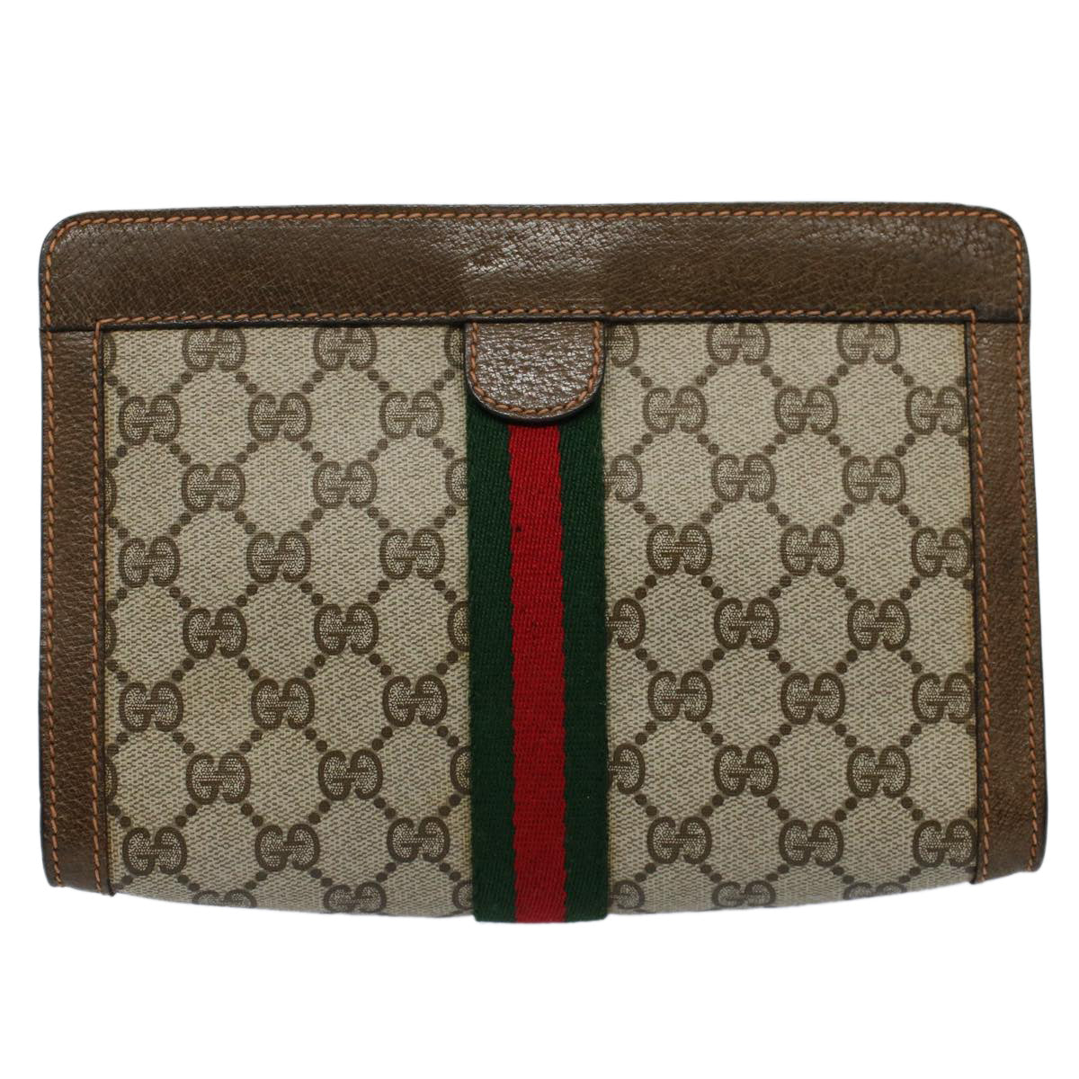 GUCCI GG Supreme Web Sherry Line Clutch Bag Beige Red 89 01 001 Auth yk9462