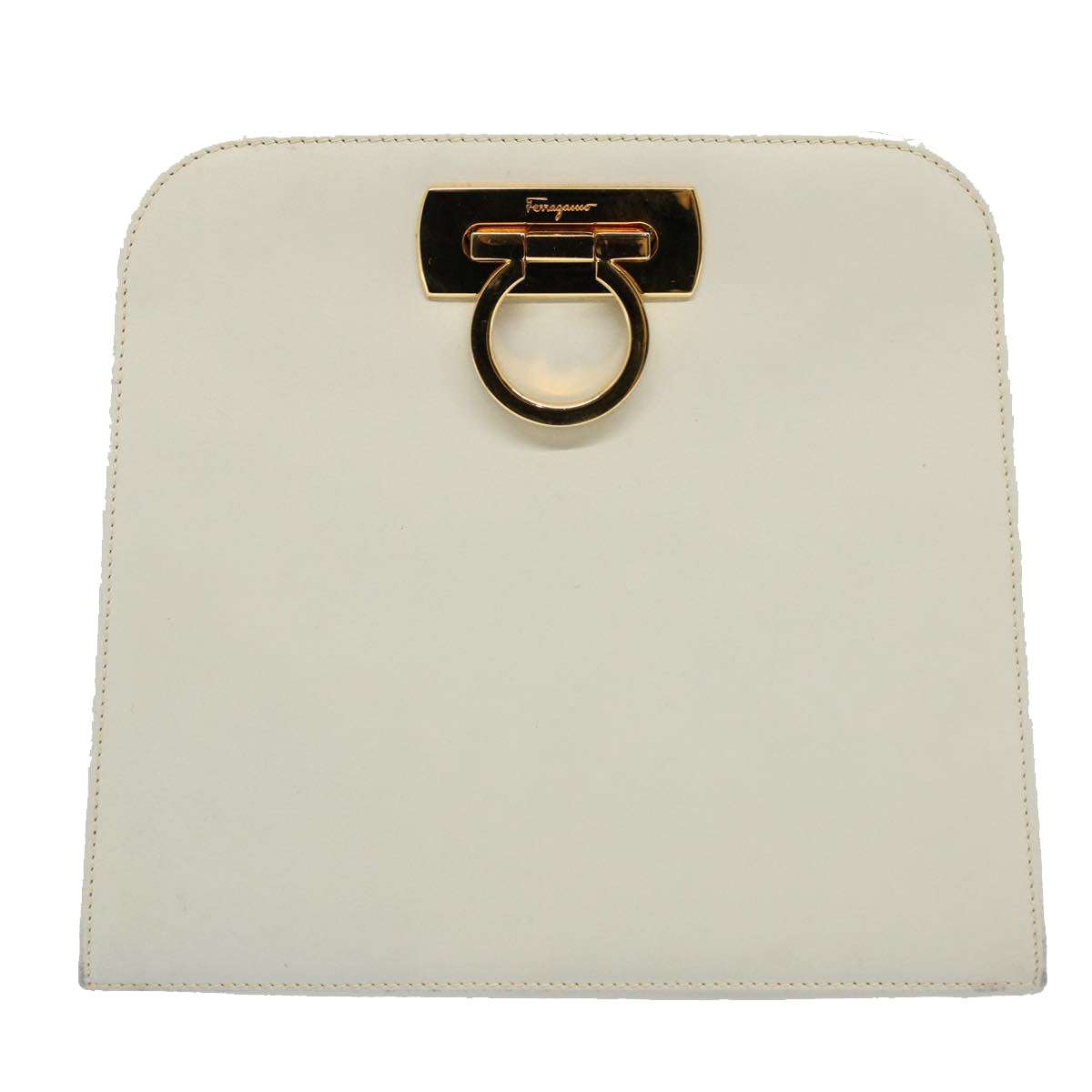 Salvatore Ferragamo Gancini Chain Shoulder Bag Leather White Auth yk9463