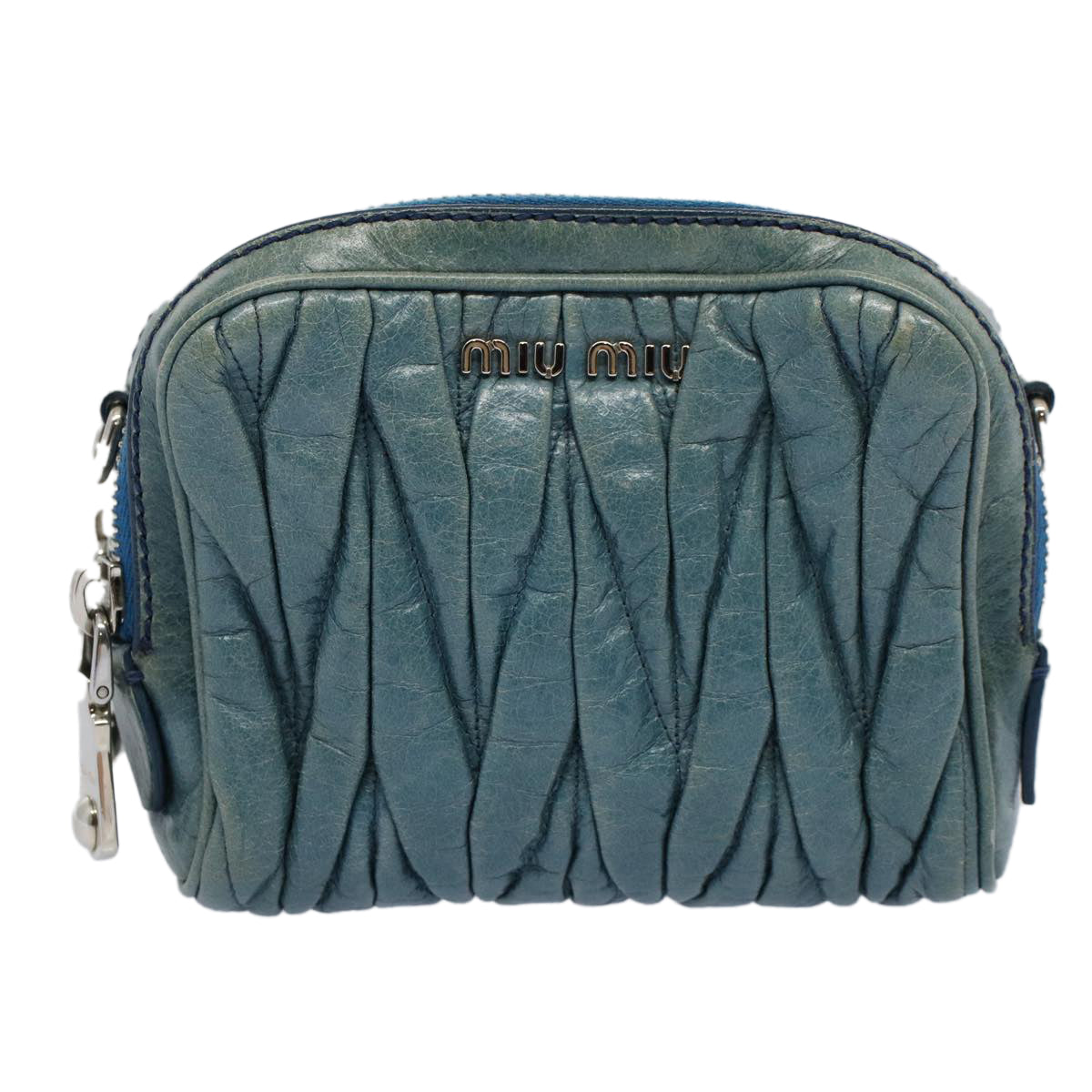 Miu Miu Materasse Chain Shoulder Bag Leather Blue Auth yk9498