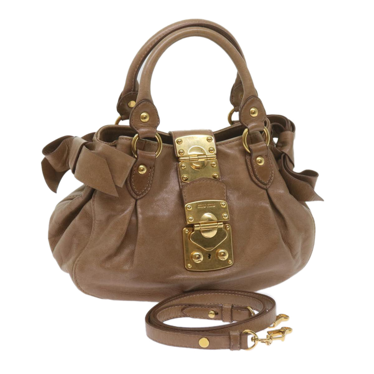 Miu Miu Hand Bag Leather 2way Brown Auth yk9503